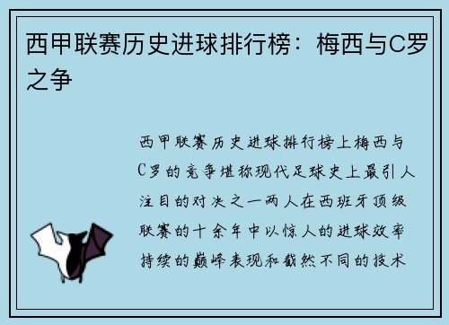 西甲联赛历史进球排行榜：梅西与C罗之争