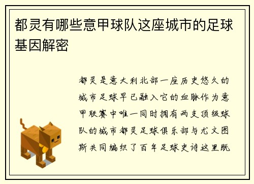 都灵有哪些意甲球队这座城市的足球基因解密